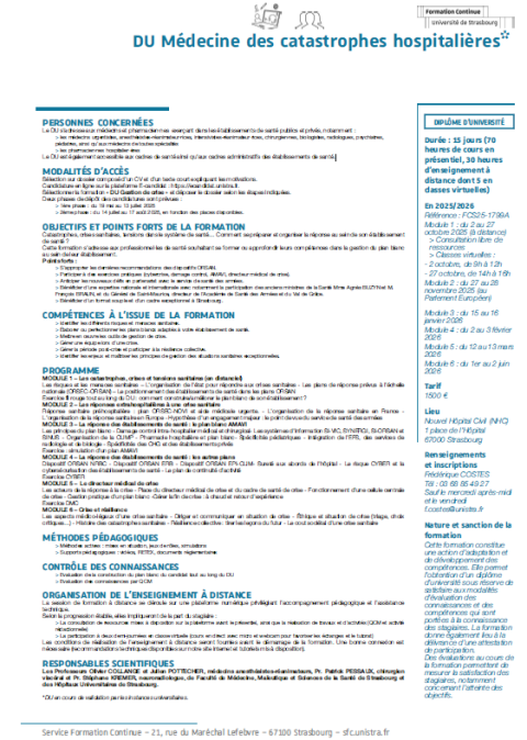 DU Médecine des catastrophes hospitalières